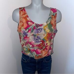 Tess vintage tank top scoop neck silk purple pink orange floral large